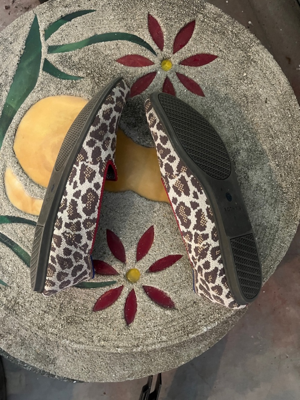 Rothy's Desert Cat Slip-On Flats with Red & Blue Trim - Picture 7 of 8